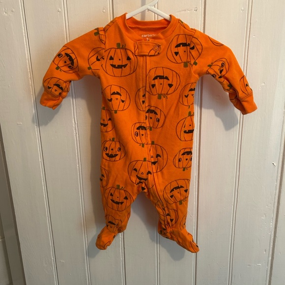 Carter's 3m Orange Pumpkin zip up sleeper - Picture 1 of 2